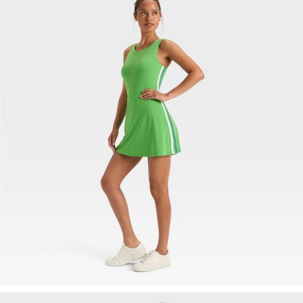JoyLab - Women's Knit Sporty Contrast Active Dress - JoyLab Green
